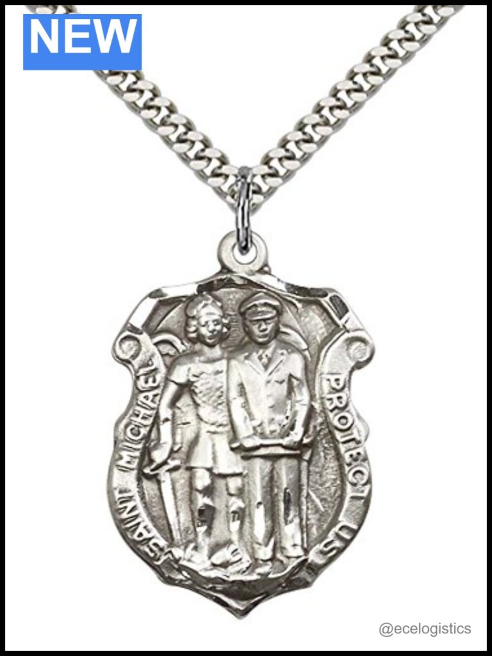 Sterling Silver St. Michael Pendant with Stainless Steel Curb Chain